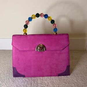 Vibrant Pink Satchel with Beaded Handle